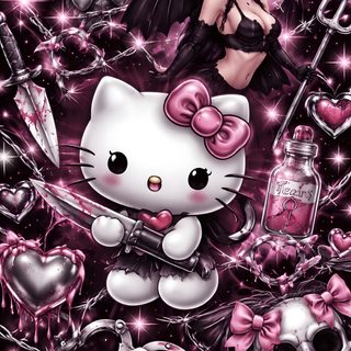 a hello kitty wallpaper with skulls, hearts, and other items in pink colors Hello Kitty Y2k Halloween dark slate gray