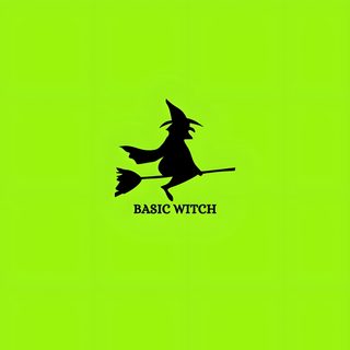 a black silhouette of a witch flying on a broom with the words basic witch below it Basic Witch Halloween Basic Witch, Witches Brew, Iphone Witch, Green Halloween Lockscreen, chartreuse