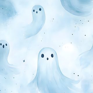 watercolor ghost pattern with stars in the sky Pastel Blue Halloween Cute Ghost Background, Halloween Background Cute Blue, Watercolor Halloween Print, lavender