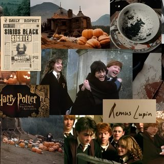 a collage of harry potter images with pumpkins, hogwart's houses and other things Harry Potter Halloween Aesthetic Harry Potter Backgrounds Laptop, Macbook Harry Potter, Pc Harry Potter, dark olive green