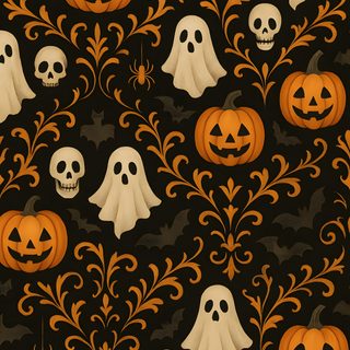 an image of halloween wallpaper with pumpkins and ghost heads on black background, Halloween Pattern Seamless Samhain, Ipad Halloween, Spooky Ipad Background, Halloween Digital, black