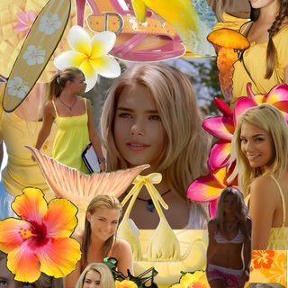 a collage of girls in yellow and pink with flowers on their heads, holding umbrellas Halloween H20 Surf Aesthetic, No Ordinary Girl, Real Mermaids, H2o Mermaids, Mako Mermaids, peru