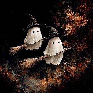 two white birds sitting on top of a broom in front of a tree filled with leaves Halloween Spirit Photo Halloween, Halloween Cute, Art Halloween, Witchy, Gothic, Dreamy Artwork, black