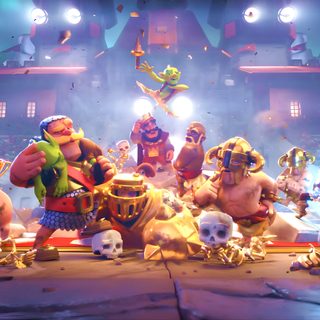 an image of a group of cartoon characters in front of a stage full of skulls Clash Royale Halloween Mario Rabbids Kingdom Battle, Coc Hd, Clash Of Clans Background, 4k Coc, slate gray