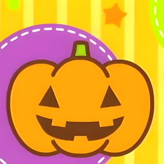 an image of a halloween card with pumpkins and moon in the background on a yellow striped background Sanrio Halloween Gif Cinnamon Roll Hello Kitty Gif, Hello Kitty Halloween Gif, Candy Corn Gif, gold