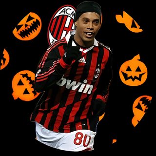 a soccer player is wearing a black and red striped shirt with pumpkins around him Halloween Soccer Ronaldinho Vintage, Retro Ronaldinho, Ronaldinho No Background, Ronaldinho Now, black