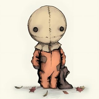 a drawing of a creepy looking person sitting on the ground Halloween Sam linen