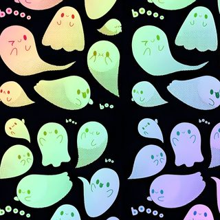 a group of ghost stickers on a black background with different shapes and colors in the shape of ghosts Gay Halloween Eevee, Spooky Background, Image Halloween, Halloween Backgrounds, light slate gray