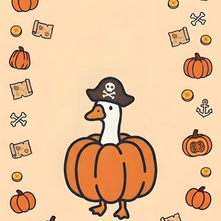 a cartoon penguin in a pirate hat sitting on top of a pumpkin surrounded by other pumpkins Halloween Ducks moccasin