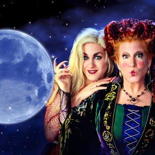 three women dressed in costumes standing next to each other near a full moon and stars Halloween Hocus Pocus Hocus Pocus Cover Photo Facebook, Hocus Pocus Facebook Cover, Hocus Pocus Movie Background, midnight blue