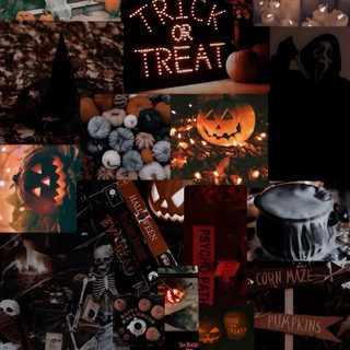 halloween collage with pumpkins, jack - o'- lanterns and other decorations Halloween Collages October Background Aesthetic, Halloween Background For Boys, Halloween Aesthetic Dark, black