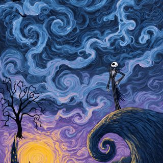a painting of a person standing on top of a hill with sunflowers in the foreground Halloween Starry Night Halloween Iphone Backgrounds, Arte Van Gogh, Witchy, Halloween Iphone, dark slate gray