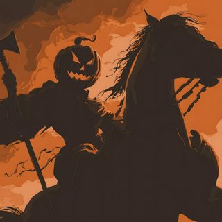a painting of a man on a horse with a jack - o'- lantern Halloween Headless Horseman Sleepy Hollow, Headless Horseman, Free Download, saddle brown
