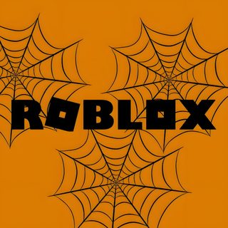 a spider web with the word roblox written in black on an orange background Halloween Roblox Halloween Party Decoration Ideas, Roblox Halloween Theme, Roblox Logo With Spider Webs, chocolate