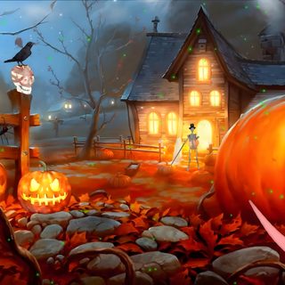 an animated halloween scene with pumpkins and witches Free Animated Halloween Halloween 1920x1080, Halloween Horizontal, Halloween Desktop Computers, saddle brown