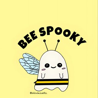 the bee spooky logo is shown on a yellow background Halloween Bees Accent Ideas Yellow Halloween, Bumble Bee Background Aesthetic, Bumble Bee Phone, khaki