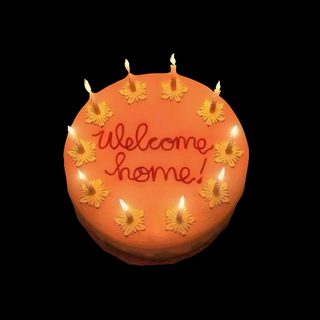 an orange cake with candles and the words welcome home written on it Halloween Widget Ideas Halloween Icons Aesthetic, Coraline Emojis, Coraline App, black