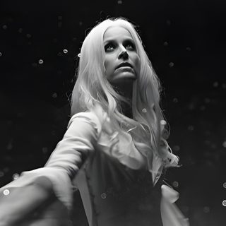 black and white photograph of a woman holding a tennis racquet in the air Halloween 2 2009 Halloween 2007 Movie, Halloween 2 2009, Laurie Halloween 2007, black