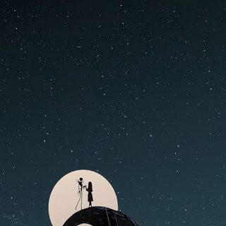 a couple standing on top of a hill under a full moon Halloween Iphone Tim Burton The Nightmare Before Christmas Iphone, Phone Backgrounds Nightmare Before Christmas, Nightmare Before Christmas Aesthetic, black