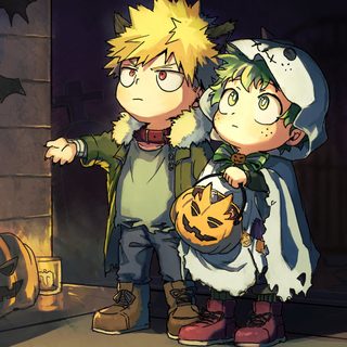 two anime characters standing next to each other Cute Mha Halloween My Hero Academia Thanksgiving, Aesthetic Mha Halloween, Mha Halloween Phone, dark slate gray