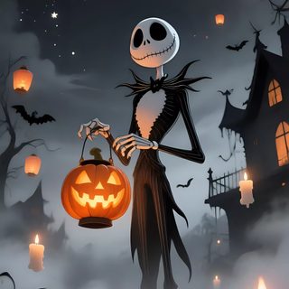 a cartoon skeleton holding a jack - o - lantern Cute Halloween Jack Skellington Pumpkin King, Painting Art Lesson, Simple Phone, dark slate gray