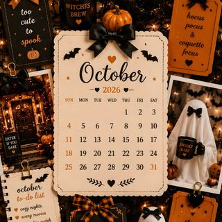 a calendar is hanging on the wall in front of halloween decorations and other things that are around it Ios 26 Halloween Halloween, Phone, Iphone, Orange, saddle brown