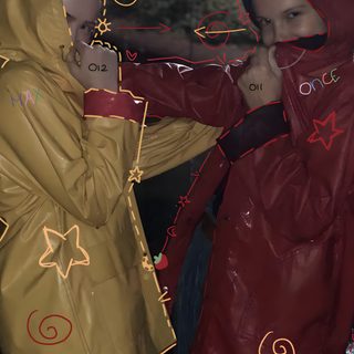 two people dressed in raincoats standing next to each other and touching their hands Matching Stranger Things And Halloween Characters Stranger Things Netflix, Stranger Things, dark slate gray