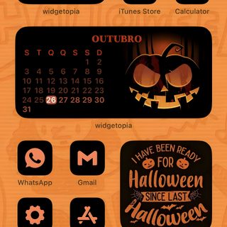 an orange and black calendar with halloween icons on it's side, including pumpkins Halloween Ideas Ios 16 Halloweentown Skull Phone, Spooky Phone Customization Ideas, Ios Halloween, peru