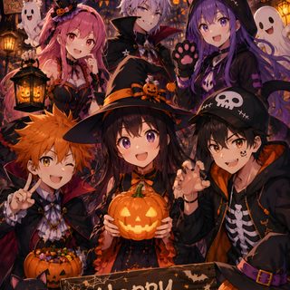 anime halloween wallpaper with many people dressed up as witches and pumpkins in the background Anime Halloween Anime black