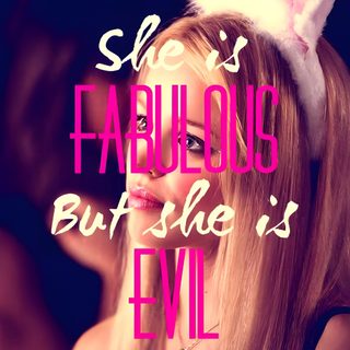 a woman with bunny ears on her head and text that reads she's fabulous but she is evil Mean Girls Halloween Regina Background, Mean Girls Queen Bee, Mean Girls Rules, Mean Girls Sayings, brown
