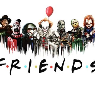 a group of clowns with the words friends Halloween Horror Friends Friends Horror, Horror Movie Friends, Friends Horror Characters, white