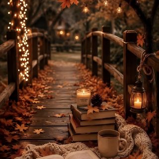 an open book on a blanket next to candles and pumpkins in the fall leaves Fall Halloween Aesthetic Iphone saddle brown