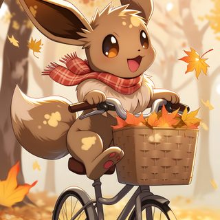 a cartoon bunny riding a bike in the fall leaves with a basket full of autumn leaves Cute Eevee Halloween Eevee Cute, Cute Pokemon, Pokemon Birthday, My Pokemon, Pokemon Fan, Live, peru