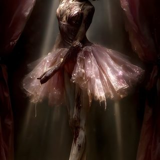 a ballerina is standing in front of a curtain with light coming from behind her Halloween Ballerina Dark Ballerina, Creepy Ballerina, Zombie Ballerina, Zombie Cheerleader, black