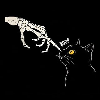 a black and white drawing of a hand reaching for a cat's head with the word boop written on it Halloween X-ray - Tan & Black Beautiful Easy Drawings, Cute Matching Tattoos, Cross Tattoo Designs,