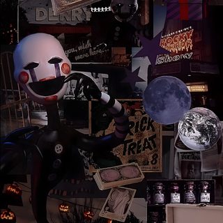 a room with halloween decorations and various items on the wall, including an old record player Halloween Fnaf Marionette Fnaf, Punk, Halloween Iphone Backgrounds, Trippy Iphone, Future, Fnaf, black