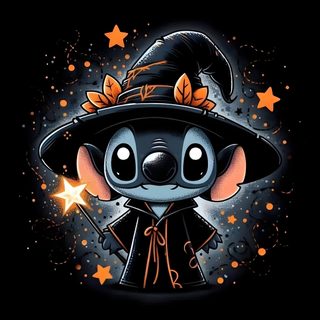 a cartoon character wearing a witches hat and holding a wand with stars in the background Stitch Halloween Theme Lilo I Stich, Stitch Tattoo, Image Halloween, Lilo And Stitch Quotes, black