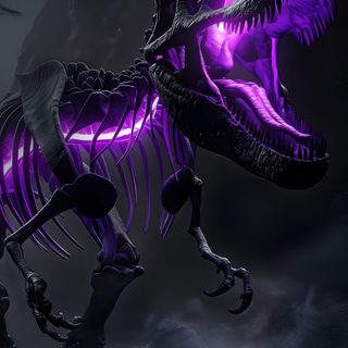 a dinosaur skeleton with purple lighting on it's face in the dark night sky Halloween Dinosaur Hd Halloween Dinosaur Hd, Ultra Dinosaur 4k, 4k Dinosaurios, black