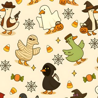 many different birds and pumpkins on a white background Halloween Goose Halloween Iphone Backgrounds, Halloween Backgrounds, Duck, Halloween Cute, papaya whip