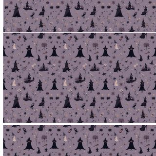 three different patterns with black trees and stars on purple background, one in the foreground Halloween Dollhouse gray