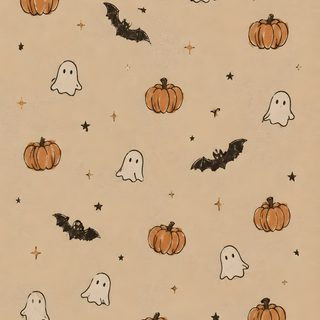 halloween pumpkins and ghost faces on a beige background Halloween Vertical Ios Screen Saver, Recommended, Ipad Aesthetic Halloween, Cute Ghost, tan