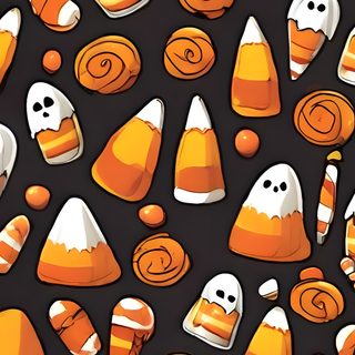 an orange and white halloween pattern with candy cornucons, ghost faces, and other candies Candy Corn Halloween Fall Doodle Black Autumn Candy Pattern, Aesthetic Candy Corn, Candy Corn Black Background, dark slate gray