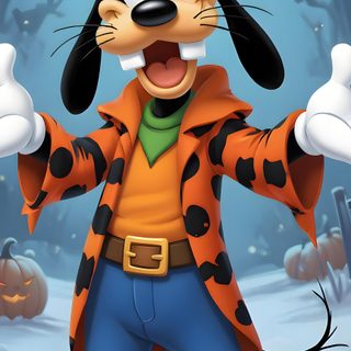 the goofy mouse is dressed up as a cartoon character in front of a snowy background Pluto Halloween slate gray