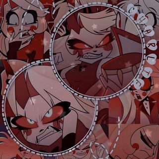 an image of cartoon character collages in red and pink tones with stars around them Happy Halloween Charlie Nyctophile Aesthetic, Cute Charlie Hazbin Hotel, Charlie Morningstar Aesthetic, dark olive green
