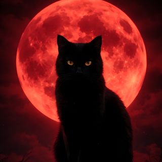 a black cat sitting in front of a red full moon Aesthetic Halloween Black Cat Gothic Cats, Black Cat Photo, Fierce Black Cat, Halloween Black Cat Art,