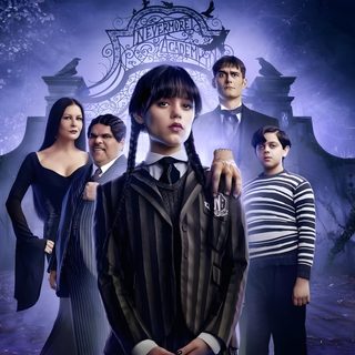 a group of people standing next to each other in front of a blue background with an image of the addams Halloween Addams Family Wednesday Scene Pack, Wednesday Season 2 Hd, Wednesday Laptop, midnight blue
