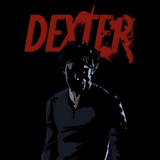 a man in black shirt with the words dexter on his chest and red lettering above him Dexter Halloween black