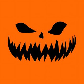 an orange background with a black and white pumpkin face in the center, which has sharp teeth Black And Orange Halloween Halloween Background Orange Aesthetic, Pumpkin Carving Spooky Eyes On Orange, Black And Orange Halloween, orange red