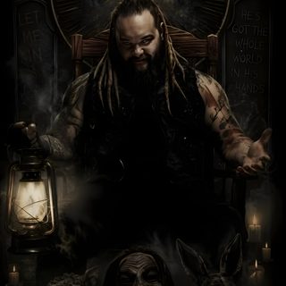 a man sitting on top of a chair in front of a lantern and two creepy faces Wwe Halloween Wwe Bray Wyatt, Bray Wyatt, Pro Wrestling, Wwe, Wrestling, black