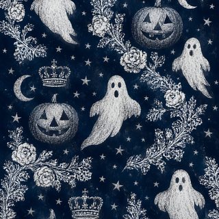 a black and white drawing of halloween pumpkins, ghost faces and stars on a blue background Hand Drawn Halloween Constellation Navy Halloween Patterns, Dream House Decor, Iphone, midnight blue
